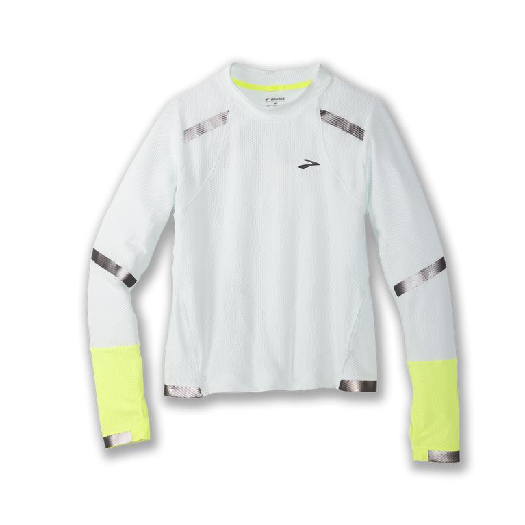 Brooks Carbonite Long Sleeve Running Shirt - Women's - Icy Grey/Nightlife/GreenYellow (15706-ZJKU)